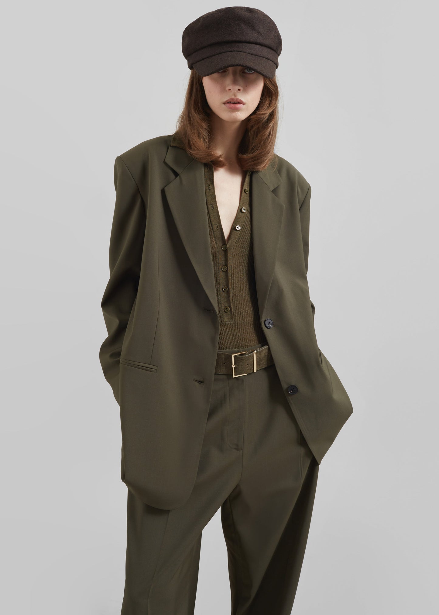 Aiden Wool Blend Blazer - Khaki