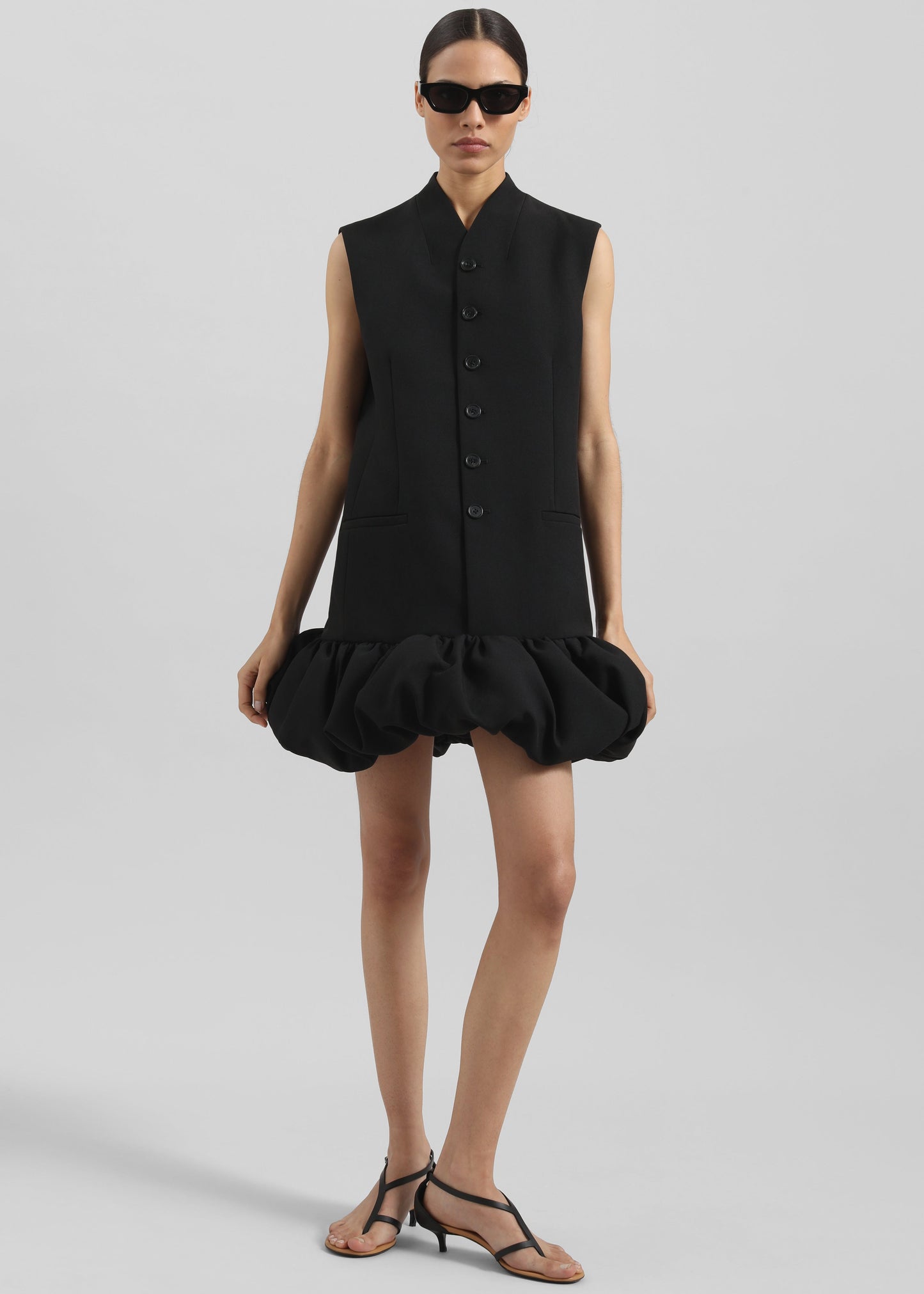 Coperni Gathered Hem Sleeveless Tailored Dress - Black