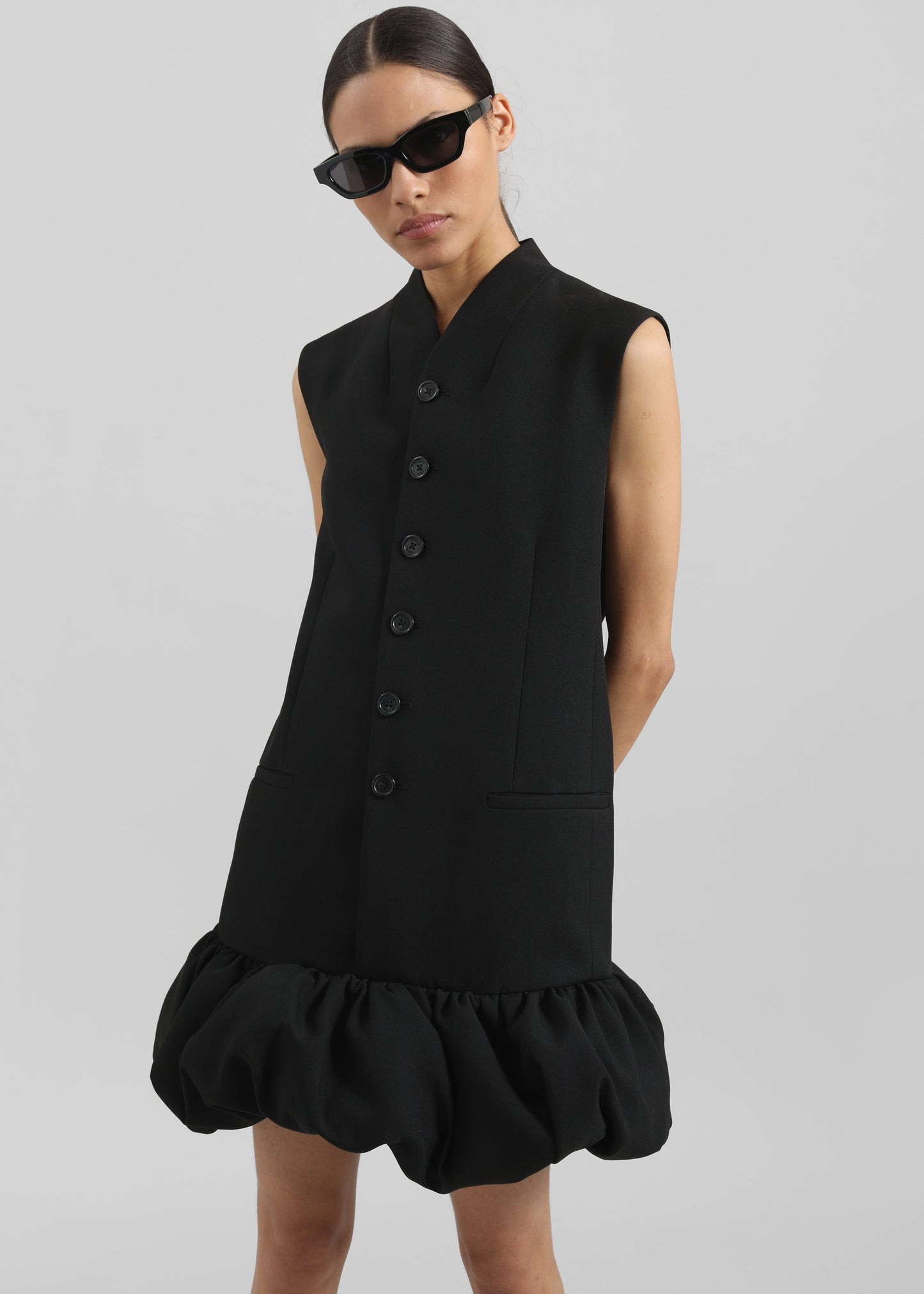 Coperni Gathered Hem Sleeveless Tailored Dress - Black