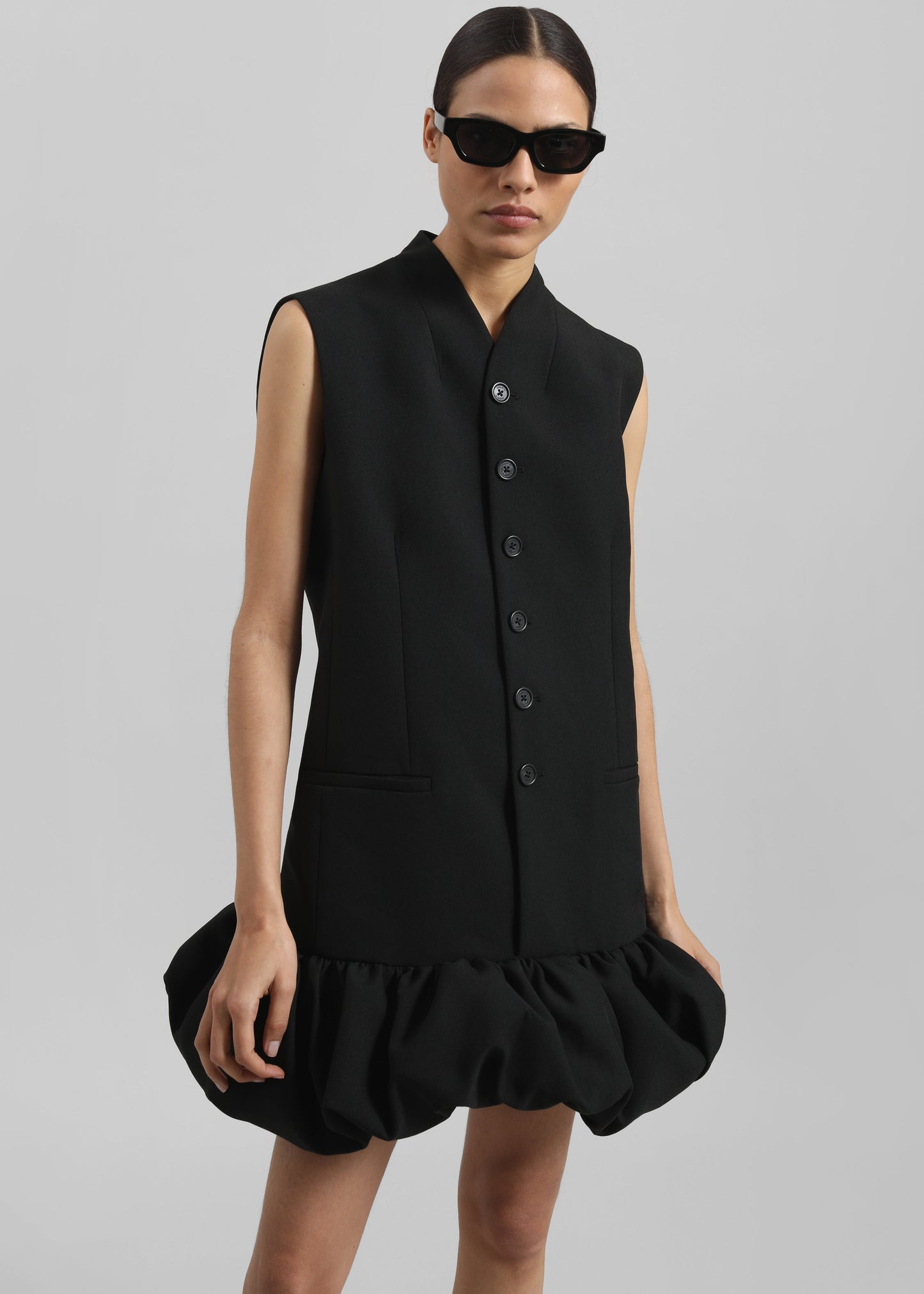 Coperni Gathered Hem Sleeveless Tailored Dress - Black