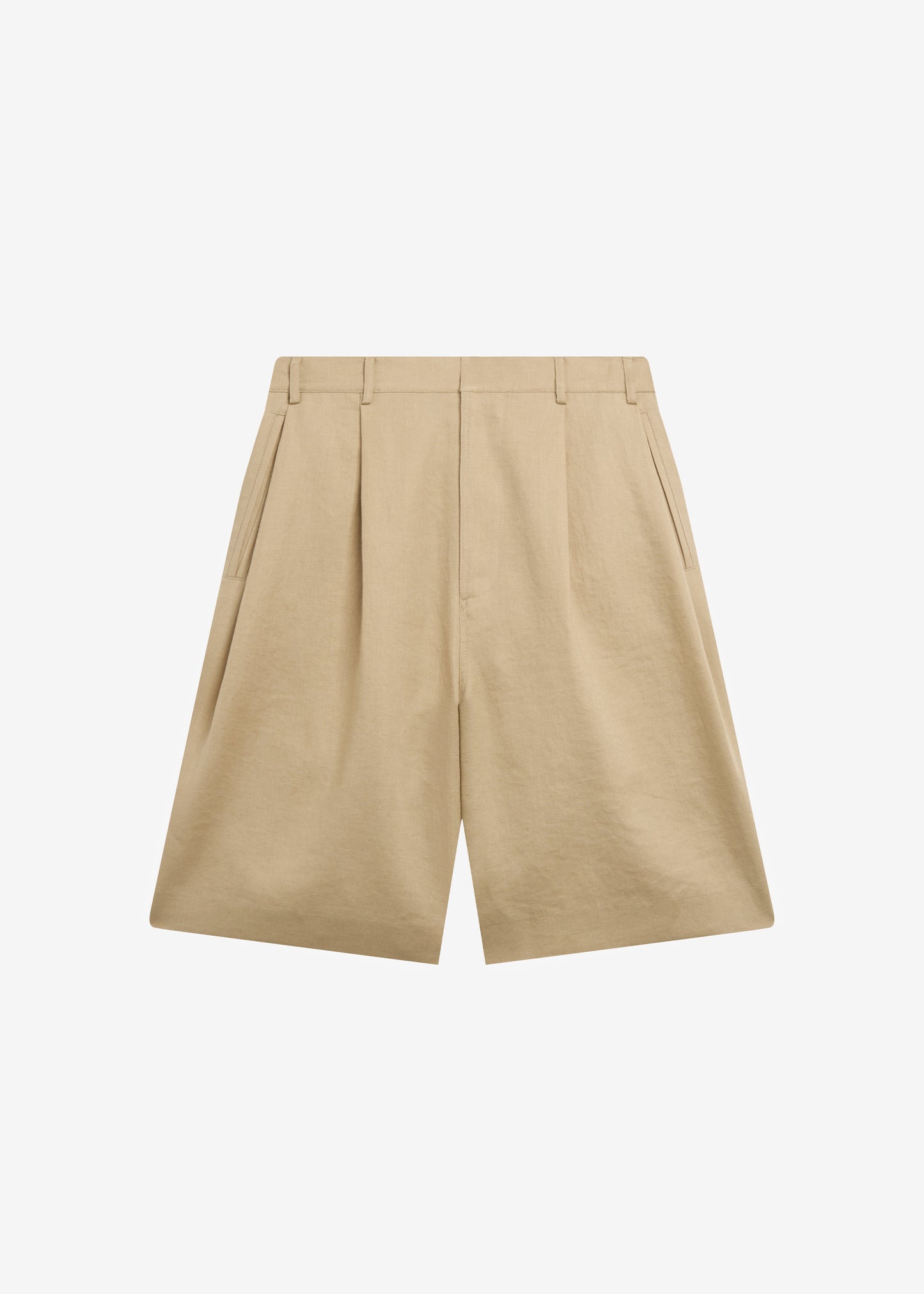 Marfa Pleated Linen Bermuda Shorts - Beige
