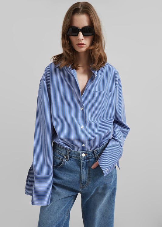 Anvers Striped Cotton Button Up Shirt - Blue/White Stripe