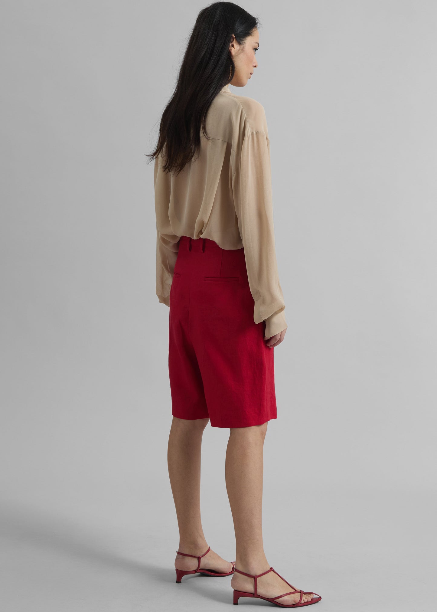 Marfa Pleated Linen Bermuda Shorts - Red