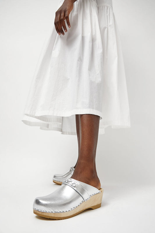 No.6 Bridget Clog on Mid Wedge in Silver